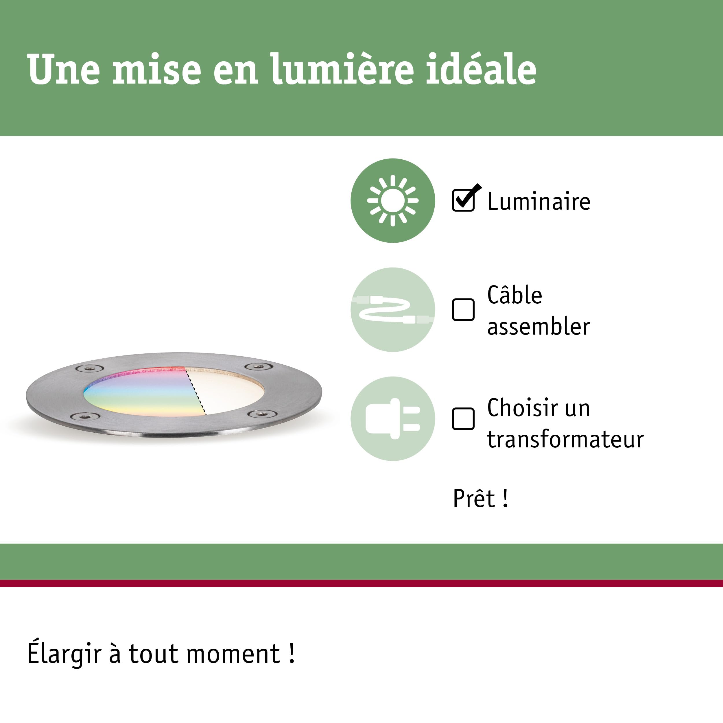 Paulmann 94274 Plug & Shine Lampe d'extérieur LED Zigbee encastré de sol RGBW avec 1x3,7 Watt dimmable IP65 argent éclairage de jardin métal 3000 K