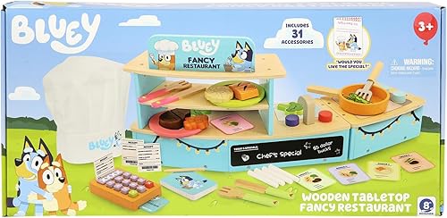 Miniatura 2 de Bluey Restaurante de mesa - Juguete de 32 piezas de madera con cubiertos y accesorios de comida de simulación para niños - Material certificado FSC
