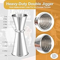 Vista 2 de Lexenic Jigger japonés prémium de 2 onzas y 1 onza con 7 medidas en el interior para camarero, jigger de acero inoxidable 304 resistente, accesorios