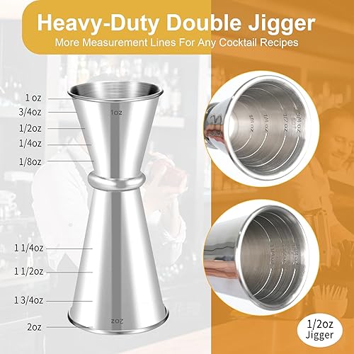Miniatura 2 de Lexenic Jigger japonés prémium de 2 onzas y 1 onza con 7 medidas en el interior para camarero, jigger de acero inoxidable 304 resistente, accesorios