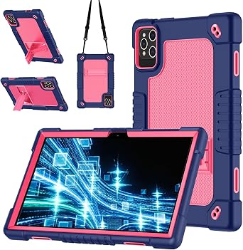 for Digiland DL 1050 / Digiland S10 Tablet 10.1 inch MEIZE D115 KADYBE D115 Case&Shoulder Strap Kickstand Cover for ANTEMPER D106/TOOTON K110 K118/Relndoo YOBANSE T618 10.1" NavyPink