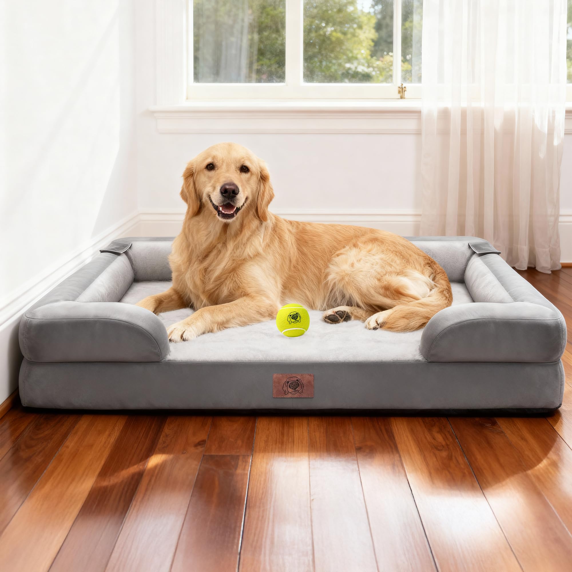 Extra Large Dog Bed, Orthopedic XL Washable Memory Foam Bed for Big Dogs Waterproof Pet Couch Sofa Bolster with Removable Cover, Non-Slip Bottom, Tennis Ball Toy, 42x30 - image 8