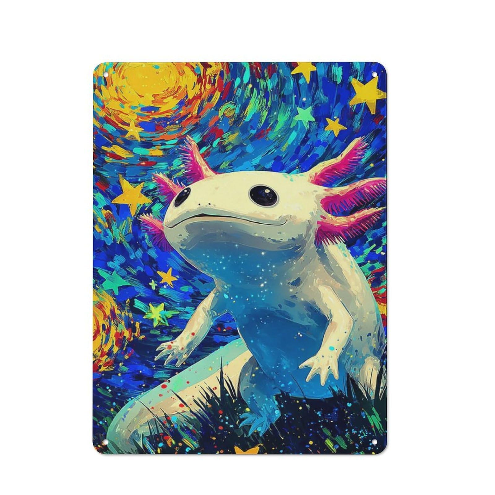 Junmoney Colorful Axolotl In Starry Night Rustic Tin Wall Plaque 40X30cm For Kitchen Or Home Bar, A Winter Wall Decor Update For Kitchen Decor Lovers