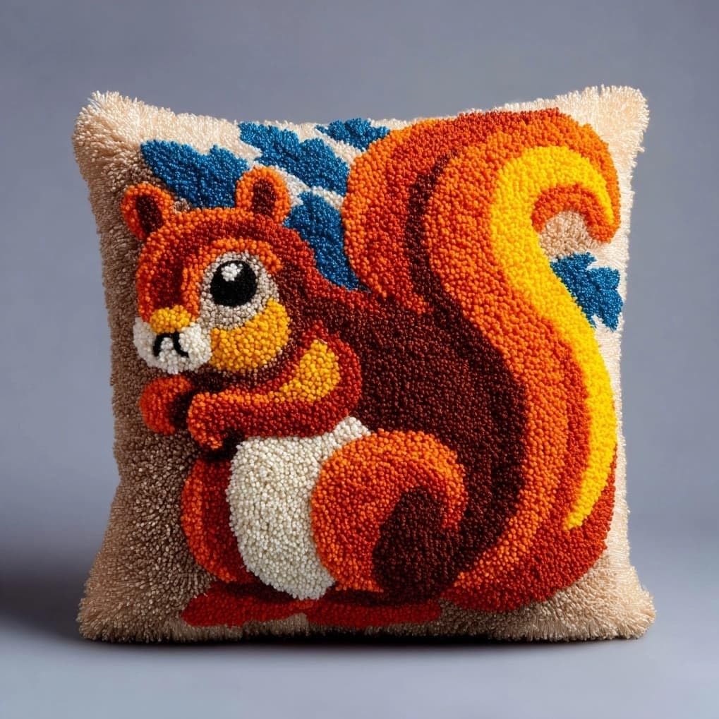 AxiangziK DIY Latch Hook Cushion Kit for Adults,Animal Squirrel