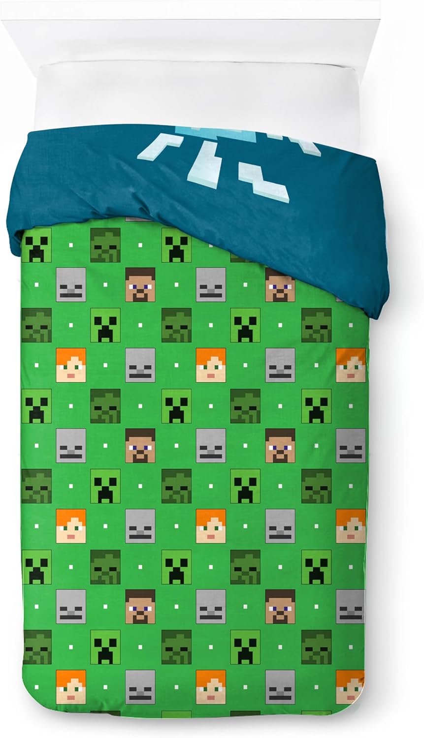 Jay Franco Duvet Cover Set – 2 Piece Comforter Cover and Sham Set, Super Soft Cozy Kids Bedding (Insert Not Included) Blue - Minecraft, Twin