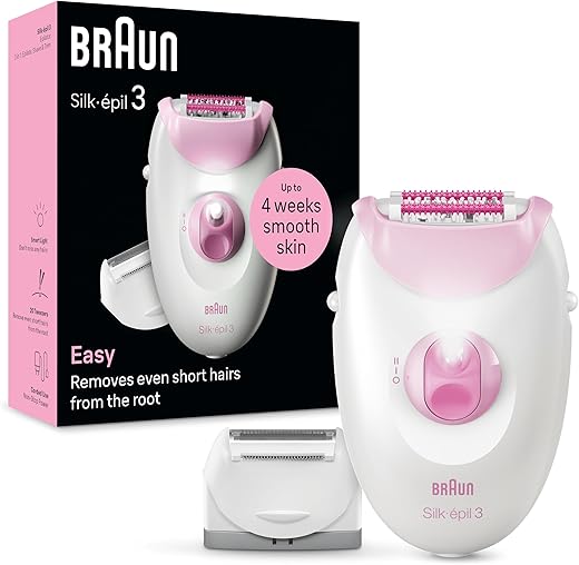 Braun – Depiladora eléctrica Braun Silk-épil 3 con capuchón con rodillo de masaje.