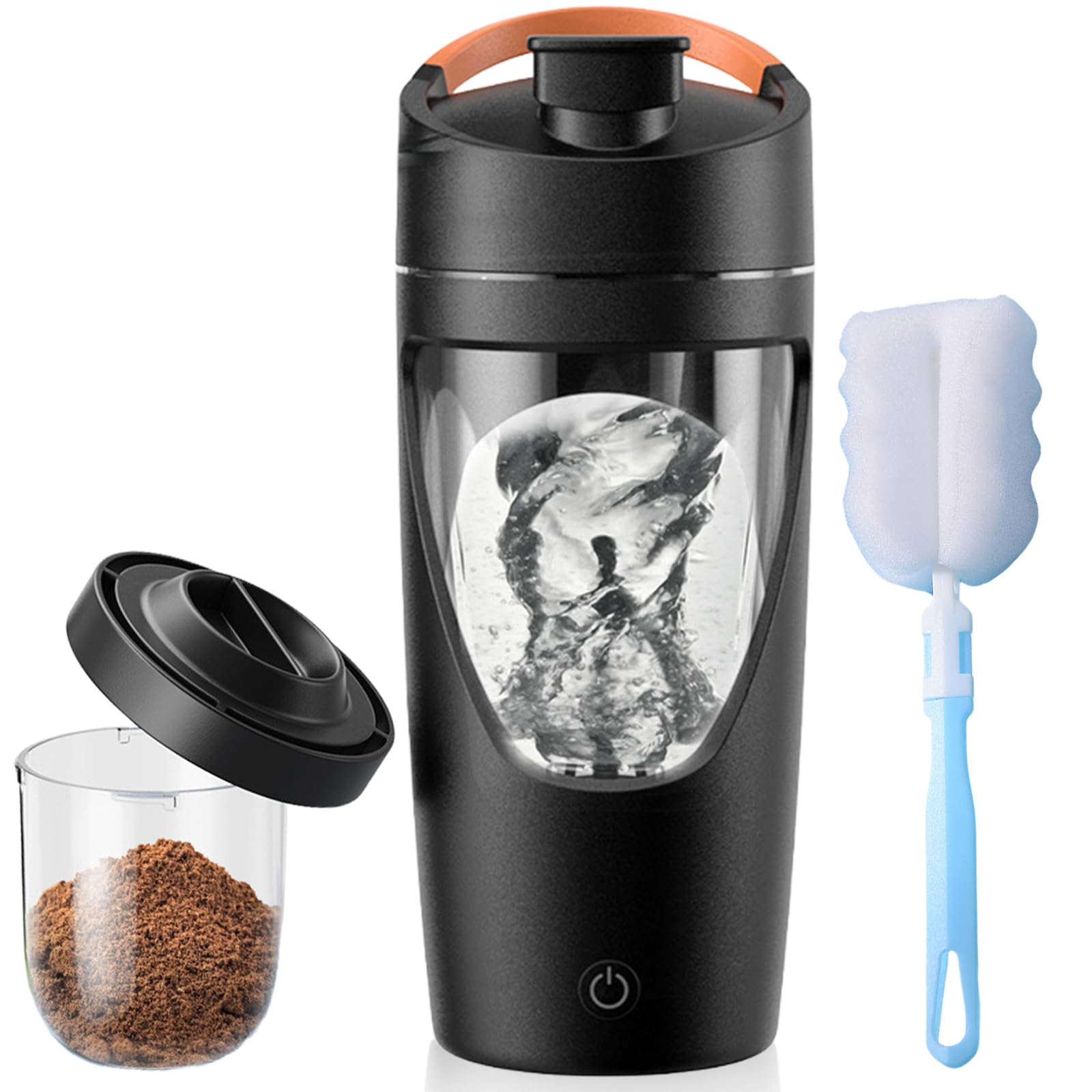 Shaker électrique, 700 ml avec compartiment à poudre, rechargeable par USB, mélangeur de protéines automatique avec brosse, noir