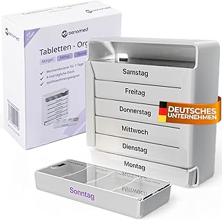 Tabletten Organizer - Wochendosierer 7 Tage – Pillenbox mit 4 Fächern pro Tag morgens, mittags, abends, nachts – Medikamentendose zur Tablettenaufbewahrung – Tabletten Organizer & Pillendox