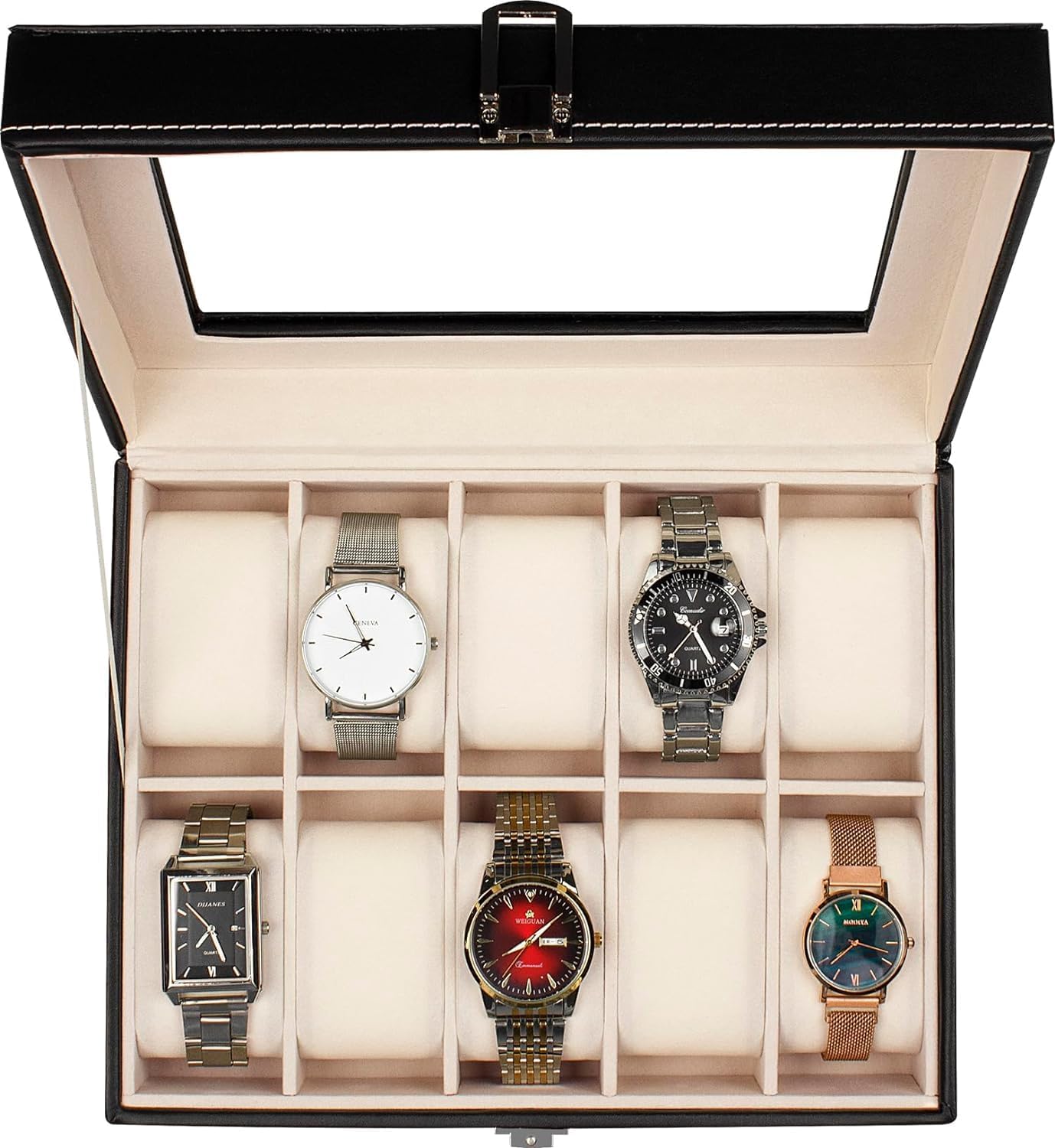 Alokik Enterprise Pu Leather 10 Slot Watch Organizer Box For Mens and Womens, Watch Display Case with Real Glass Lid(Rendom Color) (10 Slots) (B0CYHHZFZ8) Amazon Price History, Amazon Price Tracker