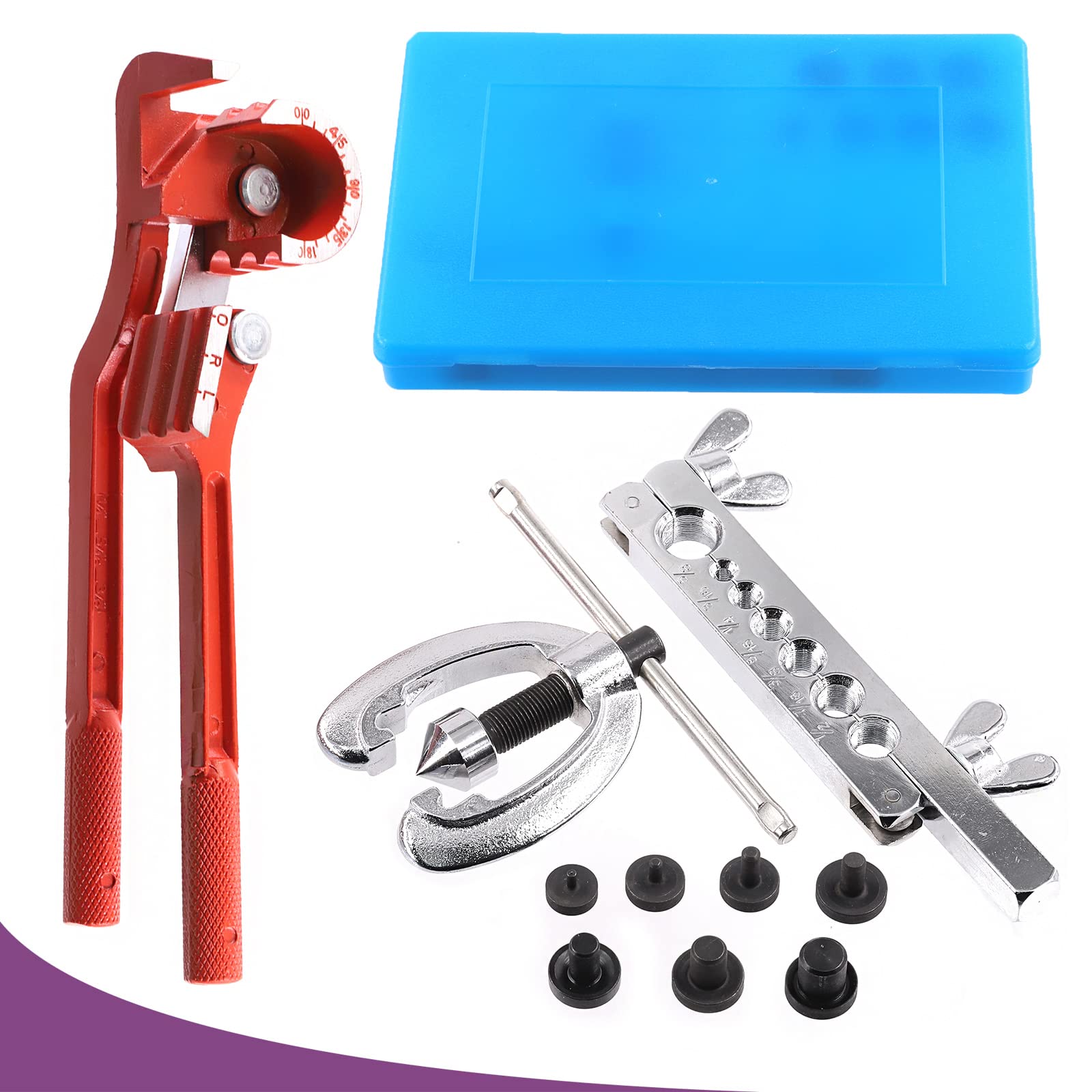 Swpeet Kit di 10 utensili per svasatura automatica e kit assortito di piegatubi 3 in 1 da 180 gradi, 1/2", 7/16", 3/8", 5/16", 1/4", 3/16", 5/8", utensili per svasatura linea e 1/4" 5/8" e 1/4" 5/8"