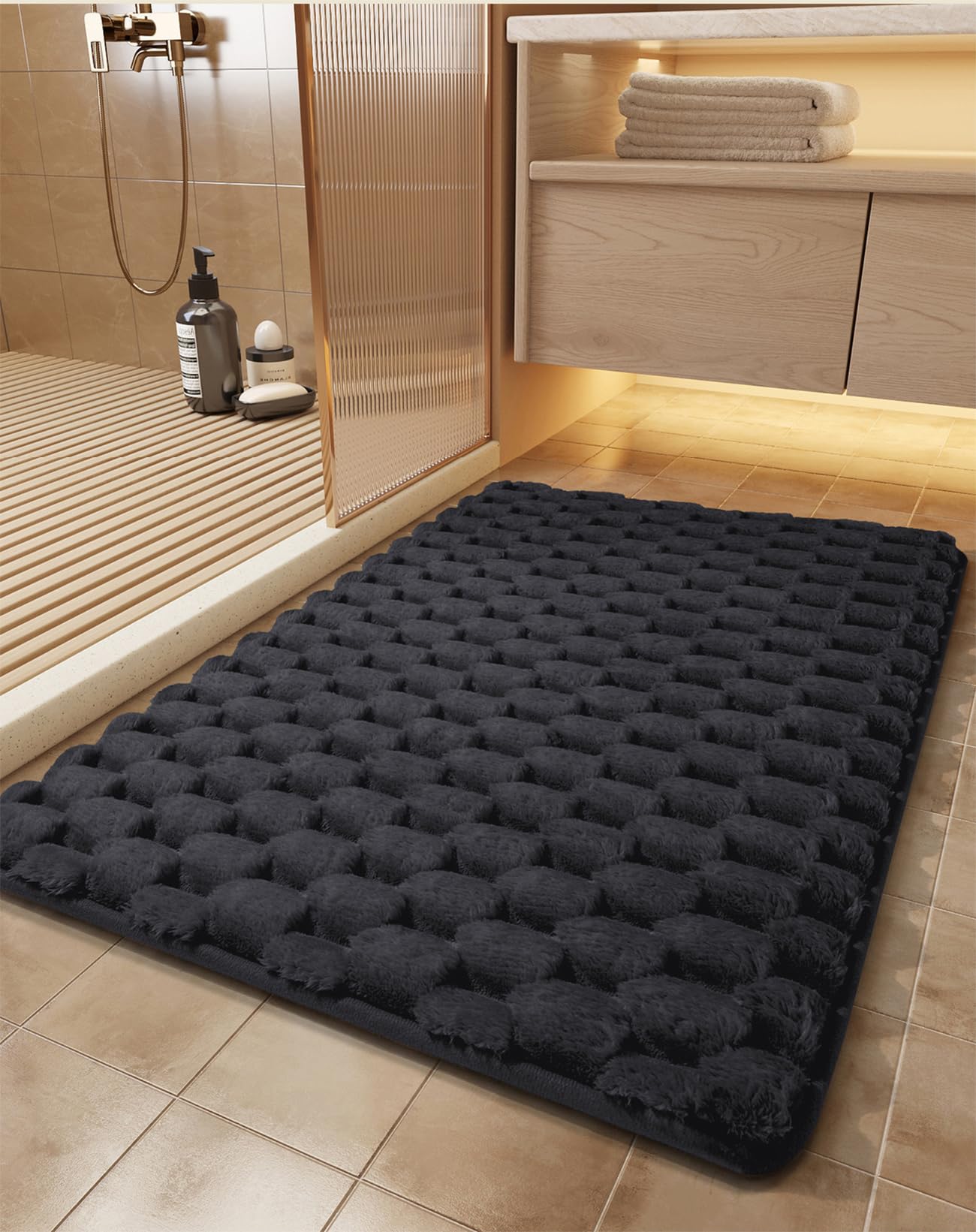 Tappeto Bagno, Tappeto Peloso, Tappeti Bagno Moderni, Soffice Tappeto Peloso per Vasca E Soggiorno,Nero,40x60cm