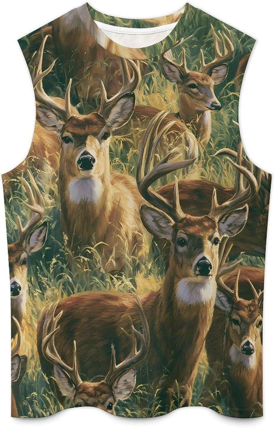Whitetail Deer Herd Men Summer Sleeveless Crew Neck Top 5XL