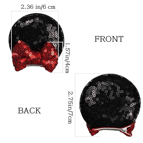 Miniatura 10 de 2 pares de pinzas para orejas de ratón con lazo de lentejuelas brillantes accesorios para el cabello para niñas decoración temática de fiesta de
