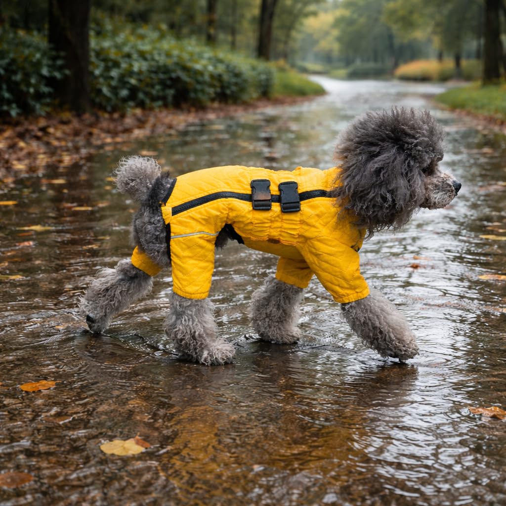 Abrigo cálido para perro, chaleco de perro de doble capa, 4 patas cubiertas, resistente al viento, impermeable, reflectante, chaleco cálido para perro, patinaje al aire libre, disfraz de perro