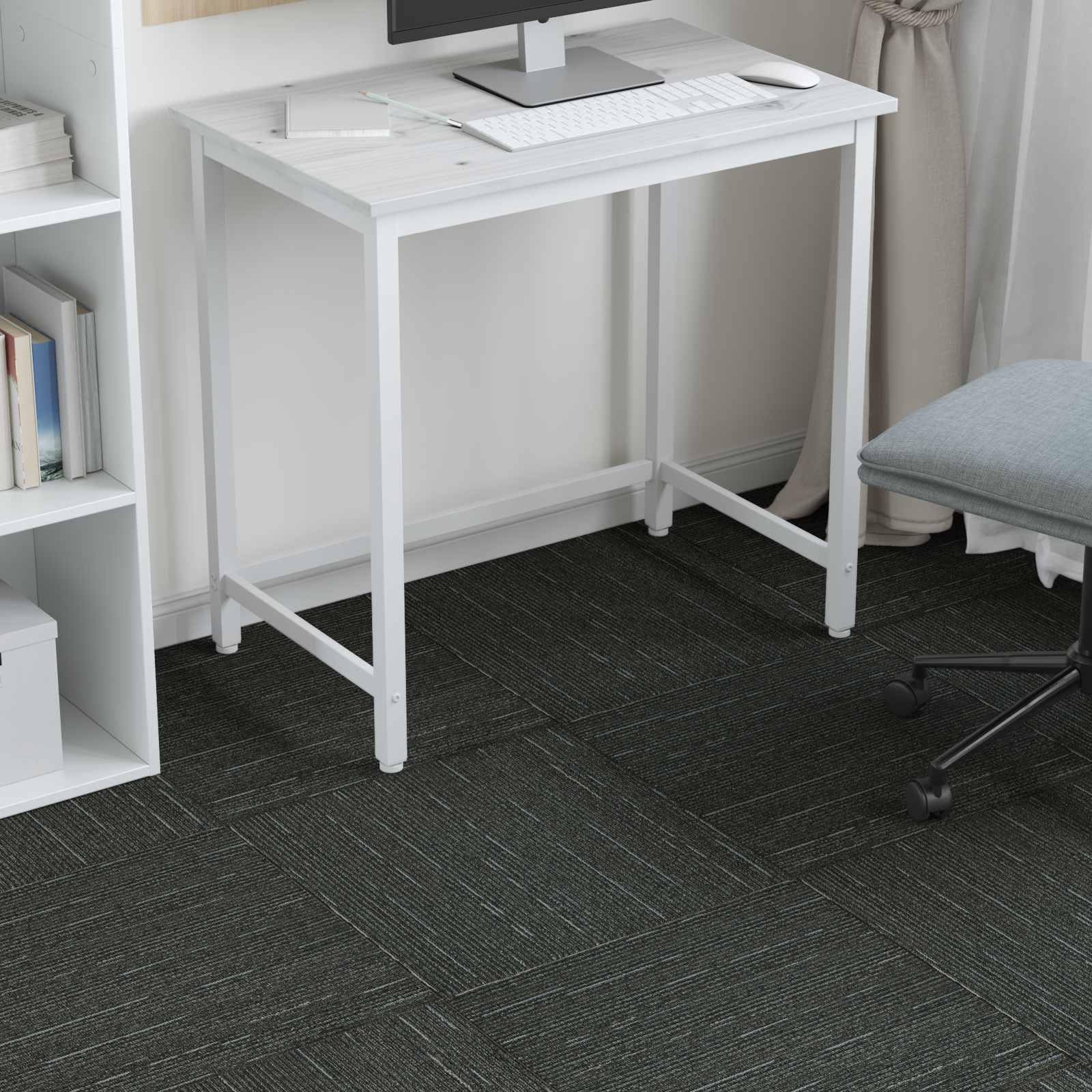 Gestreifte Hellgrüne Teppichfliese 50x50 cm 4er Pack für Innenräume, Schalldämmung, Bodenbelag, einfache Reinigung, vielseitig geeignet für Wohnzimmer, Schlafzimmer, Flur, Büro, Renovierung