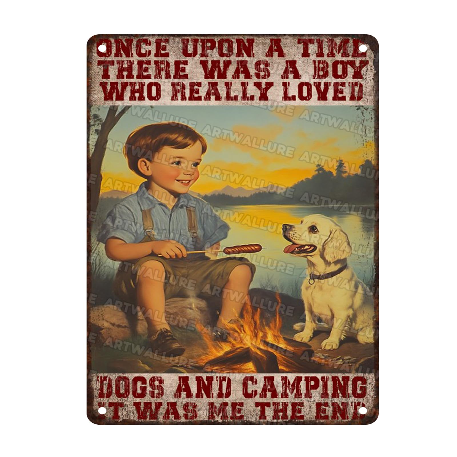 Metal Tin Plaque Rustic Wall Decor Vintage Camping Quote A Boy Who Loved Dogs Outdoor Adventure Art Gift for Pet Lovers Cabin Enthusiasts 12x16inch