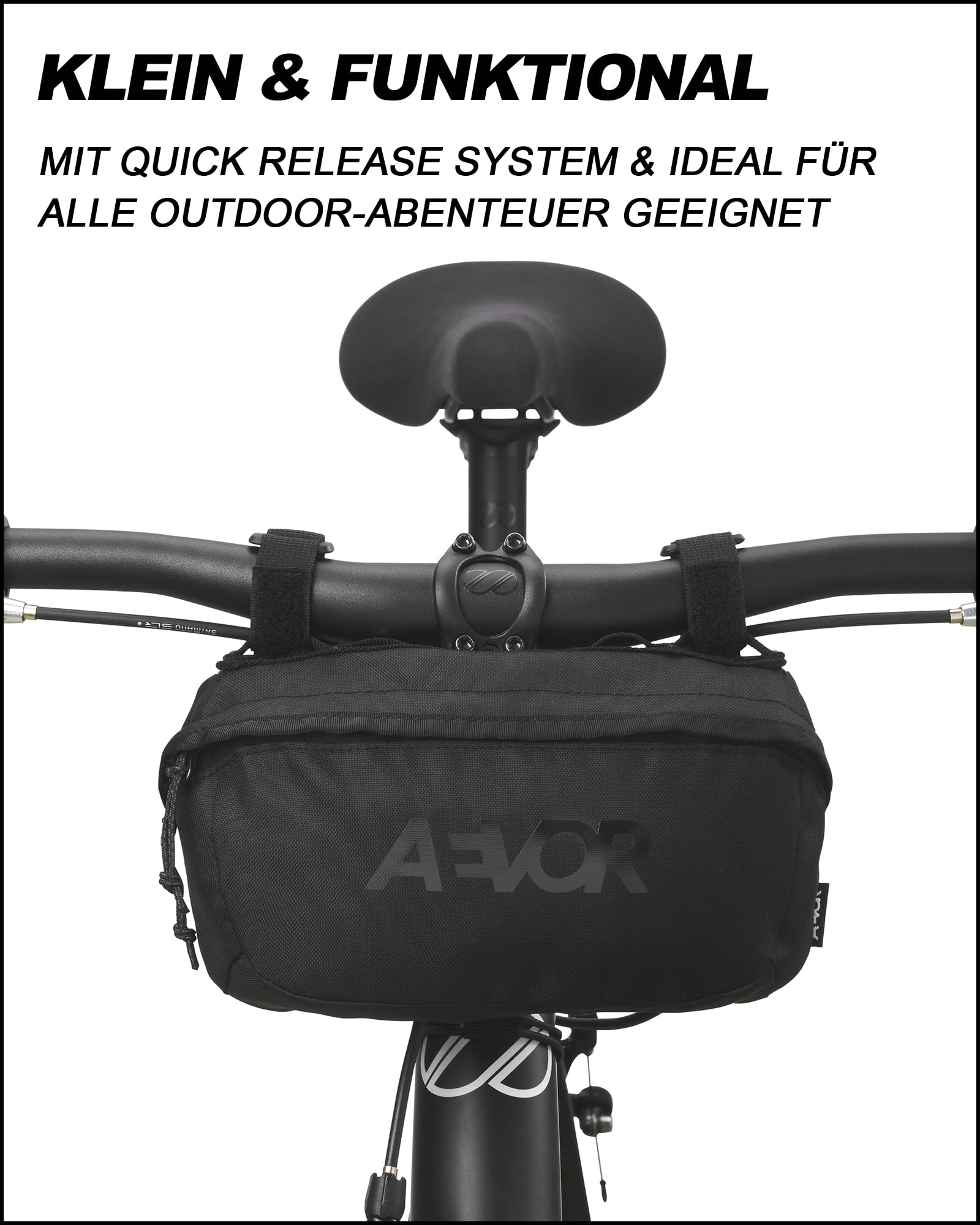AEVOR Bar Bag Mini Black Eclipse - Lenkertasche Fahrrad - Wasserabweisend - 1 L Volumen - 2 Innentaschen - Nachhaltig