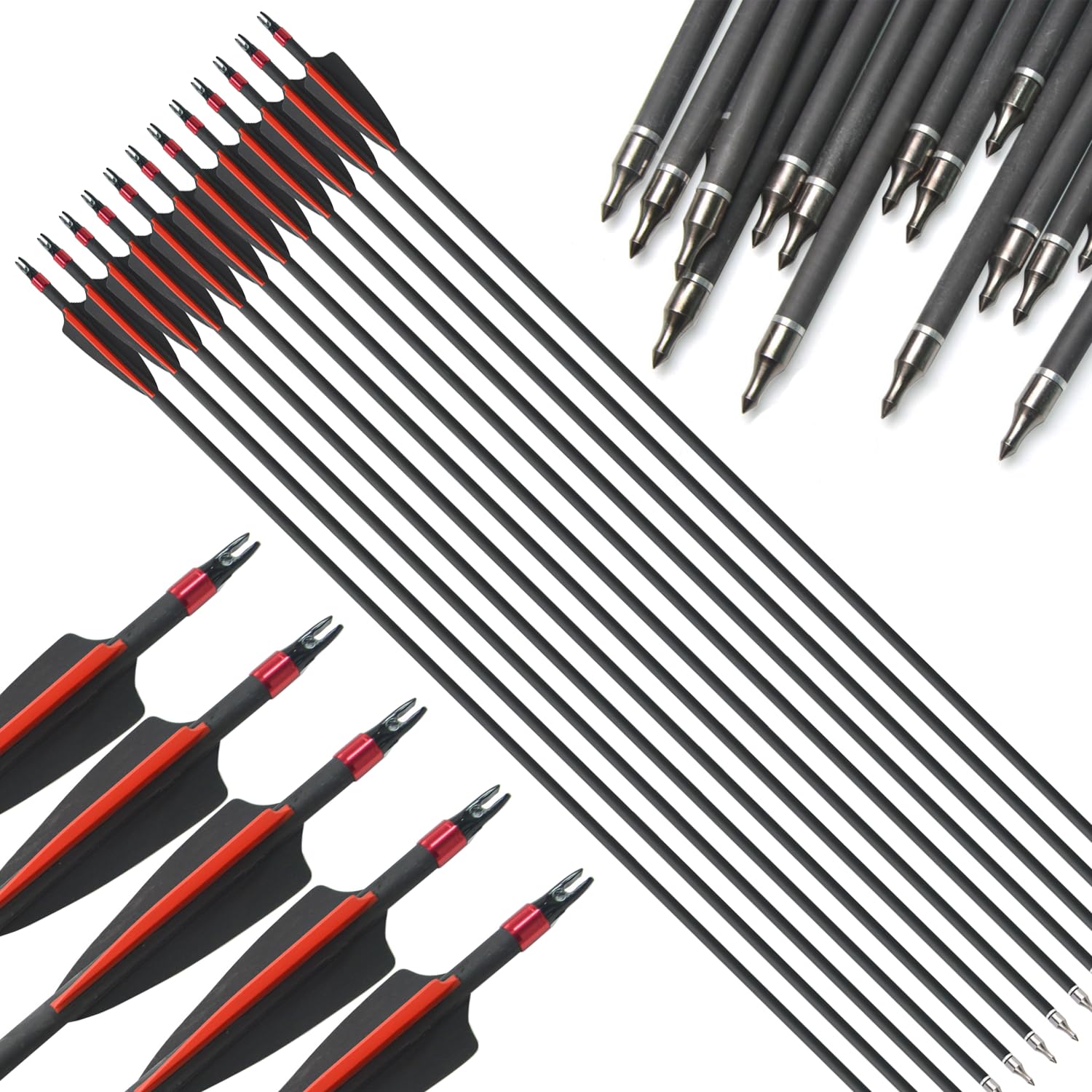 31.5" Bogenschießen Carbonpfeile, Zielpfeile, Spine 400 Jagdpfeile für Compound und Recurvebogen 12 Stück