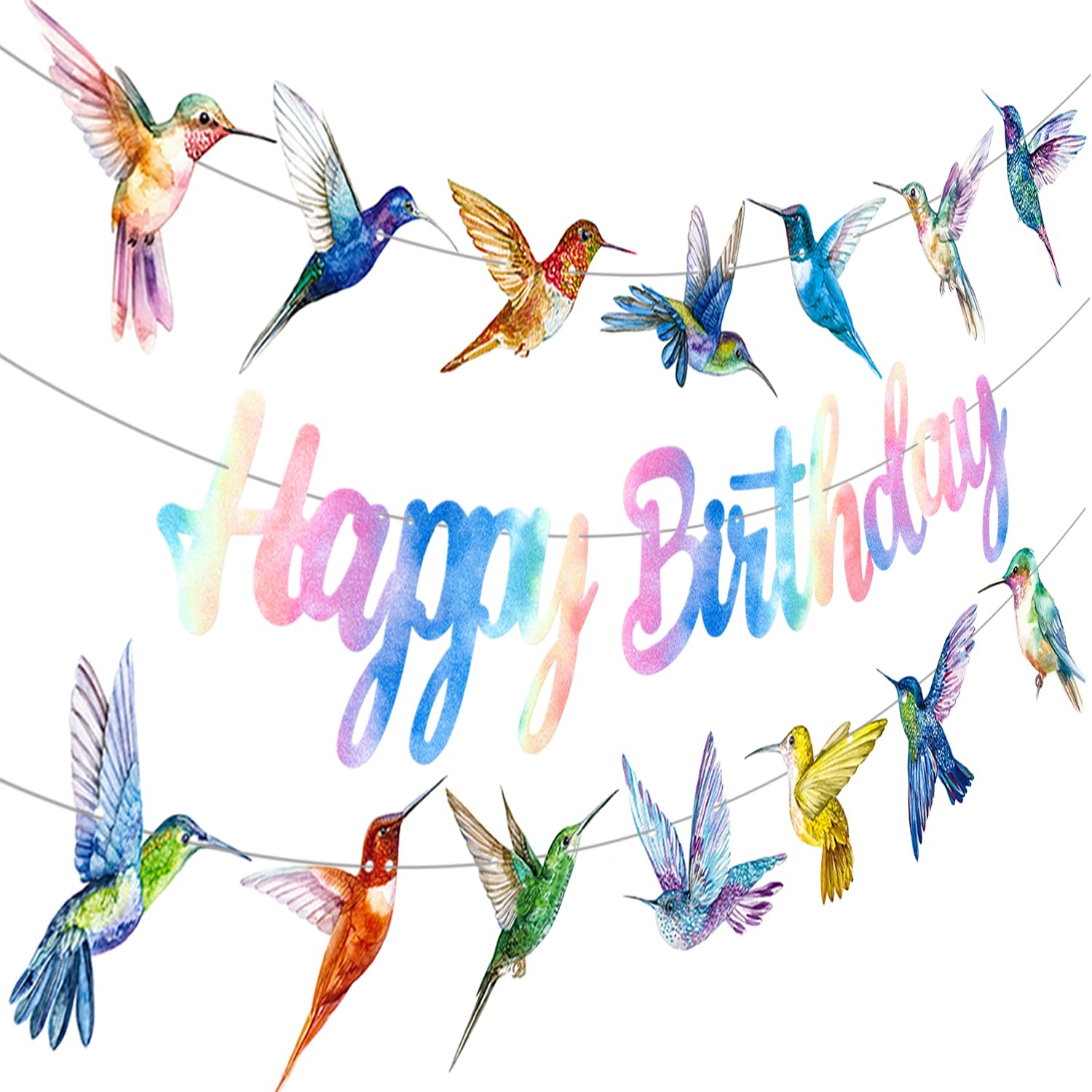 Hummingbird Birthday Decorations 3Pcs Hummingbird Happy Birthday Banner Colorful Bird Hummingbird Party Supplies Bird Party Cutout Banner for Flying