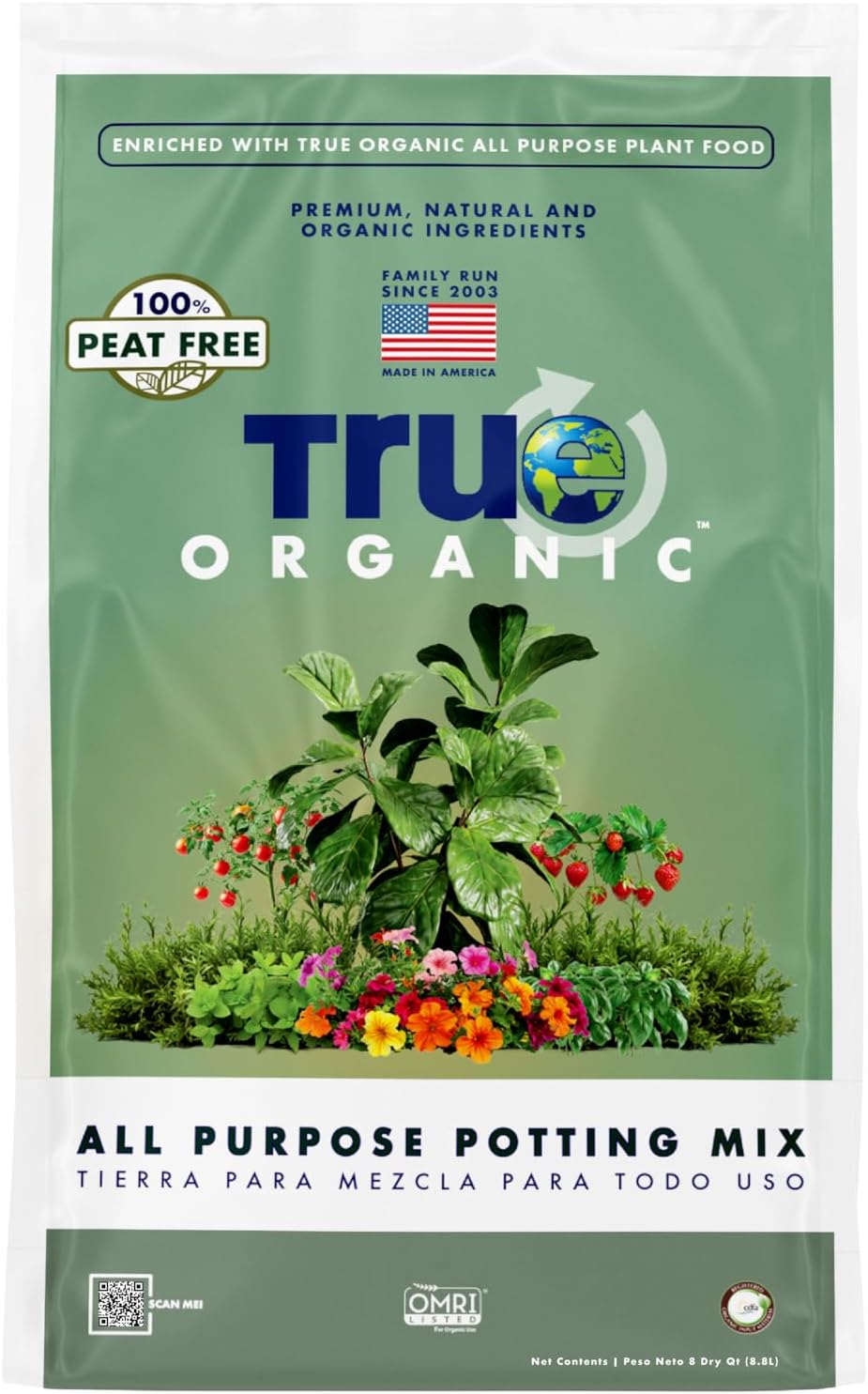 True Organic All Purpose Potting Mix – Organic Blend for Seedlings, Plant Starts, and Container Gardening – 8 Quart Bag