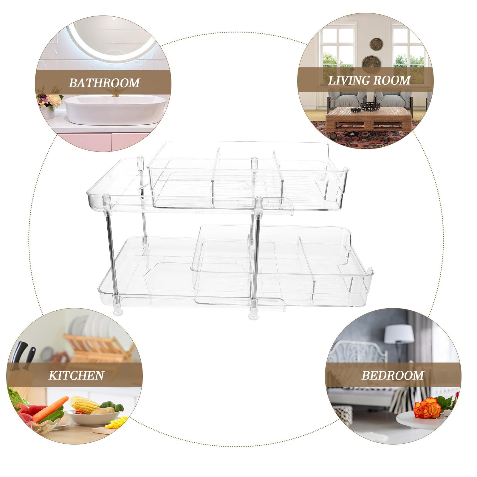 Abaodam Organizer Cosmetici da Tavolo a Due Livelli in Pet e Acciaio Inox | Piano Lavabo, Finitura Trasparente, Struttura Estraibile, Lavorazione Precisa e Stabile
