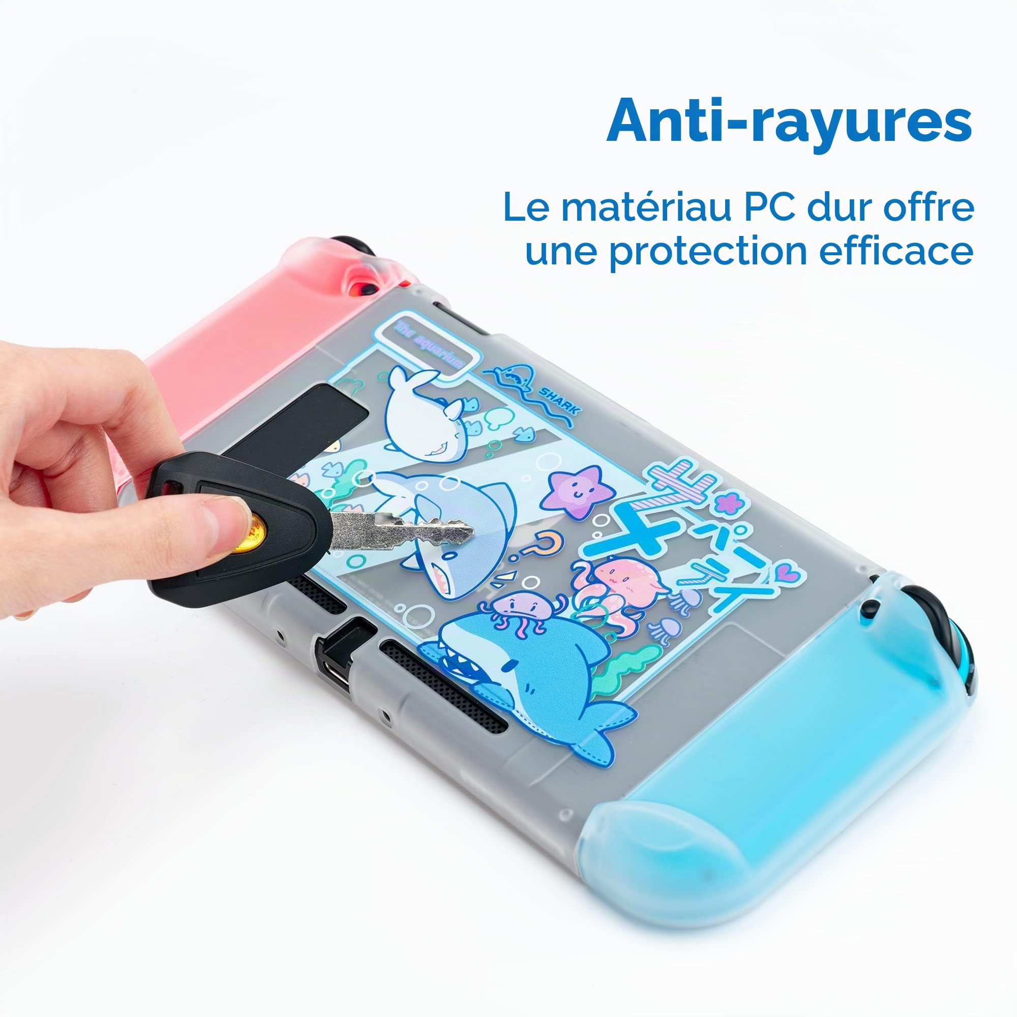 GeekShare Coque de Protection Fine Compatible avec Switch Uniquement – Absorption des Chocs et Anti-Rayures pour Switch – Shark Party (Transparent)