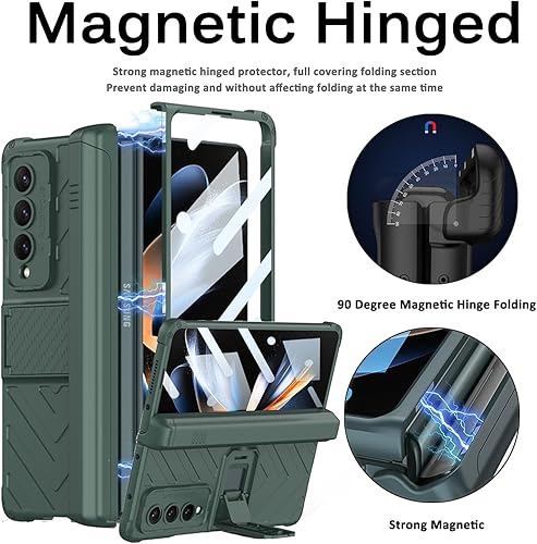Miniatura 3 de Miimall Funda compatible con Samsung Galaxy Z Fold 4 5G con protector de pantalla de vidrio templado integrado, bisagra magnética y ranura para