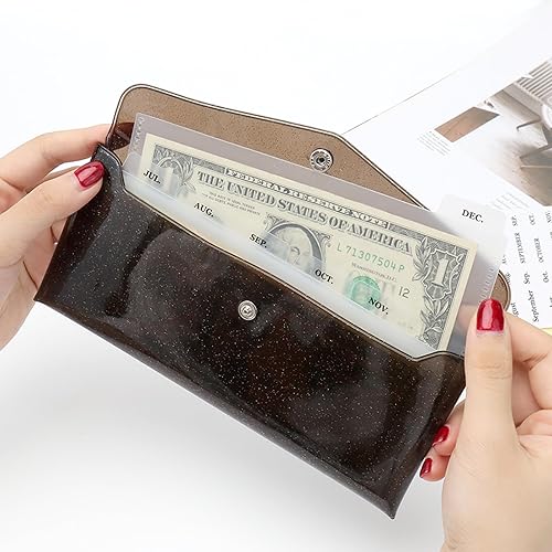 Miniatura 10 de NatSumeBasics Cartera de sobres para efectivo, cartera transparente de presupuesto, 6 unidades divisoras de dinero con bolsillos y 2 calcomanías con