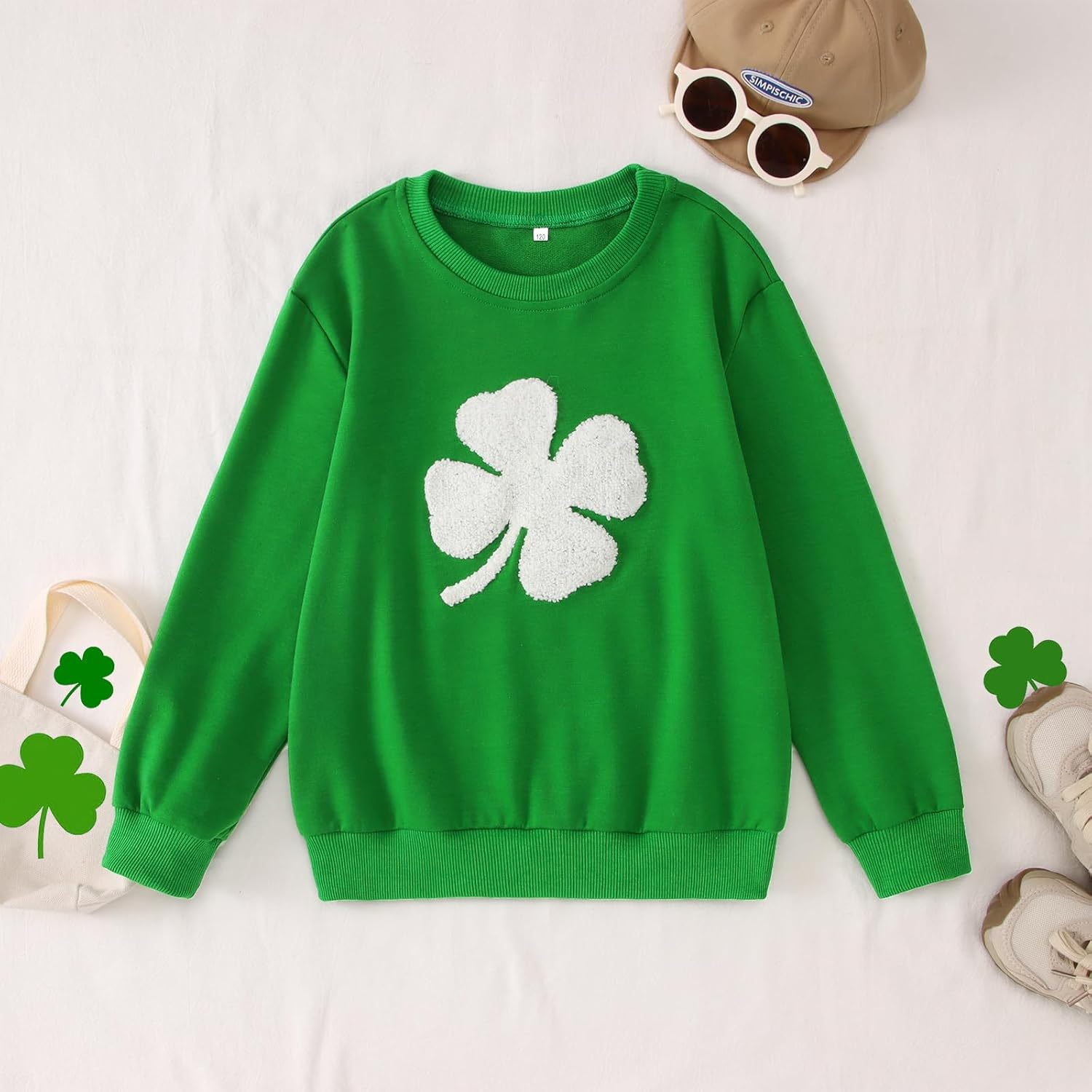 BOUTIKOME Kid Boy Girl St Patricks Day Sweatshirts Embroidered Clover Shirt Long Sleeve Pullover Chenille Patch Top Clothes - Image 5