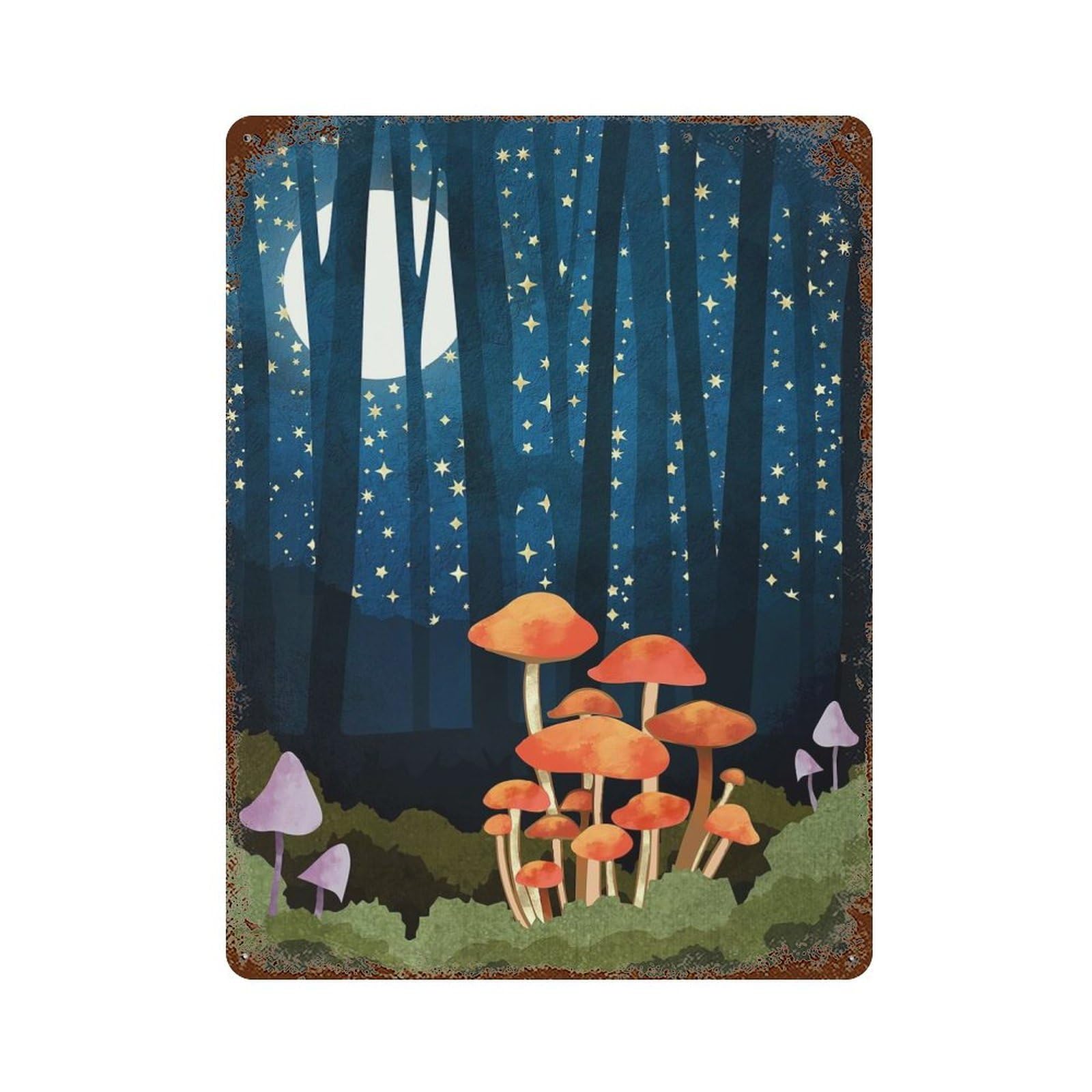 Rusty Metal Tin Sign with Midnight Mushrooms Design 15.7"x11.8", for Farmhouse, Kitchen And Entryway Decor, Classic Wall Plaque