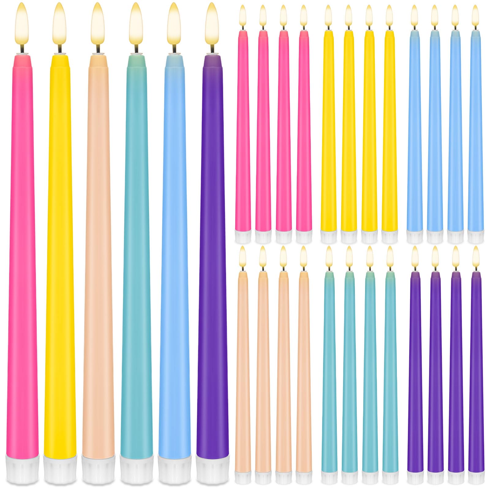 Baquler Candele coniche senza fiamma, 24 pezzi, 28,9 cm, a batteria, in plastica, a LED, sfumate, tremolanti, per matrimoni, chiesa, cene, casa, Natale, decorazione per feste