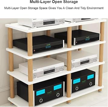 Audio Rack Double Wide Stereo Rack Audio Equipment Rack Audio Stereo Shelf Wooden Open HiFi Rack Audio-Video Shelving Shock Feet(Nero,3 Tier)
