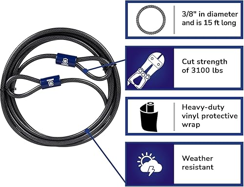 Miniatura 2 de BRINKS - Cable de bucle de acero flexible de 15 pies x 38 pulgadas - Envoltura de vinilo resistente para protección contra la corrosión