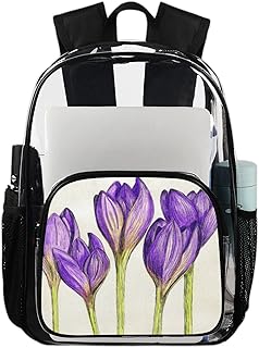 Mochila transparente de flor de crocodilo para livros, lindas flores roxas à prova d'água mochila transparente de PVC com alça de ombro reforçada para escola, trabalho, viagens, Multicor