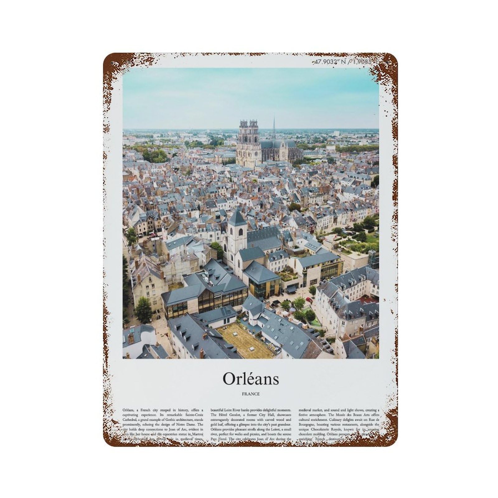 xiaoxiaoshen Orléans France City Scenery Wall Decor Art Metal Tin Poster Modern Home Decor Art Home Bar Shop Decorations Vintage Sign 40x30cm