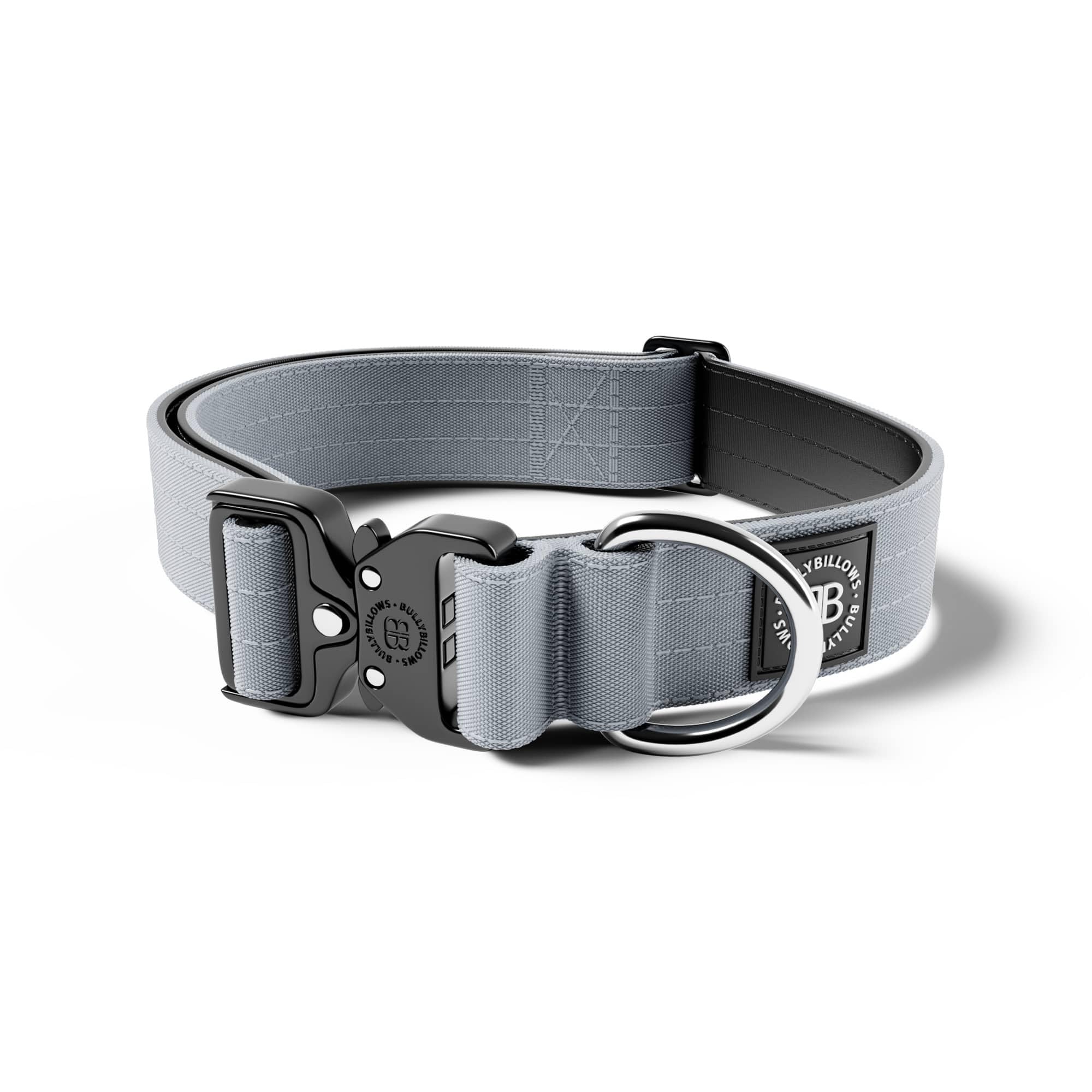 BullyBillows 4cm Combat® Dog Collar v2.0 | Heavy-Duty Design with Rated Clip | NO HANDLE | Neoprene Lined for Comfort | Medium Grey | Large | Adjustable Size 17"-28" (43cm-72cm)