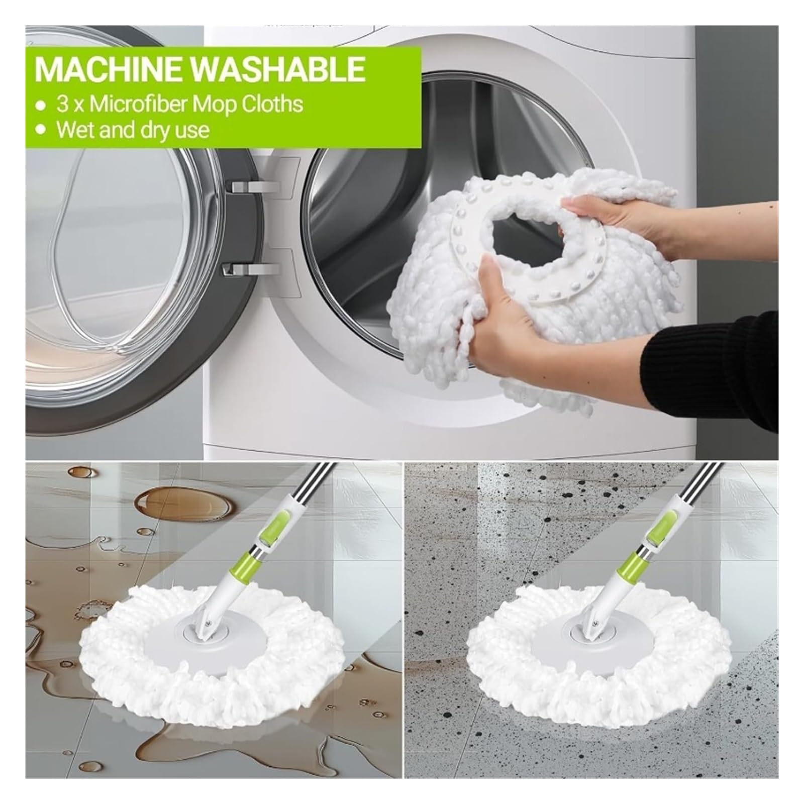 Sistema de Limpieza con trapeador Giratorio, trapeador y Cubo con escurridor for Limpieza de Pisos, Agua Limpia y Sucia separadas