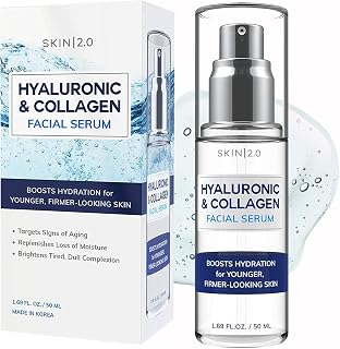 Skin20 Hyaluronic Acid & Collagen Face Serum: Dermatologist Tested, Hydrating Anti-Aging Korean Skincare for All Skin Types - 1.69oz