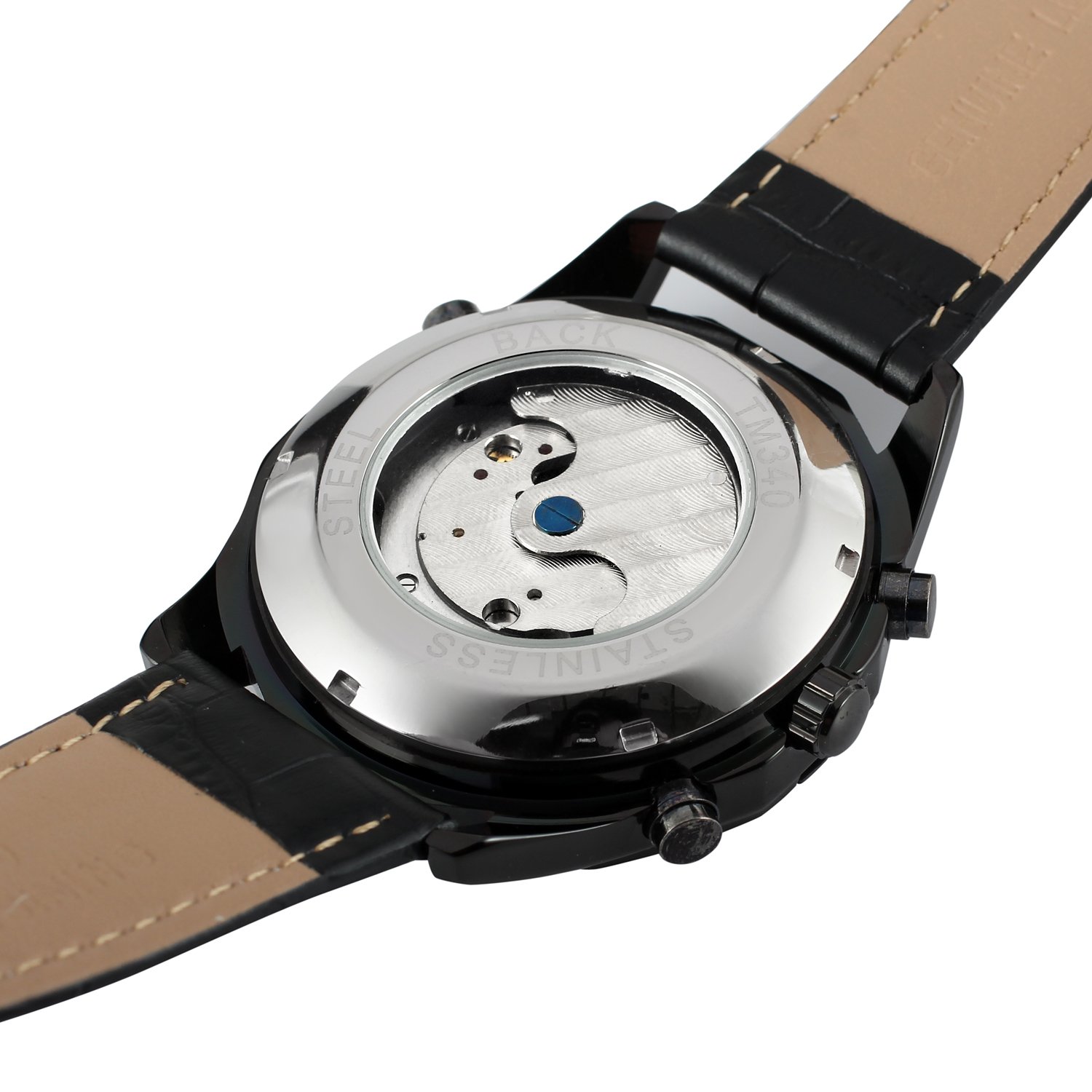 Forsining Orologio da polso da uomo a carica automatica originale Tourbillion calendario cinturino in pelle FSG340M3B1, nero, multifunzione