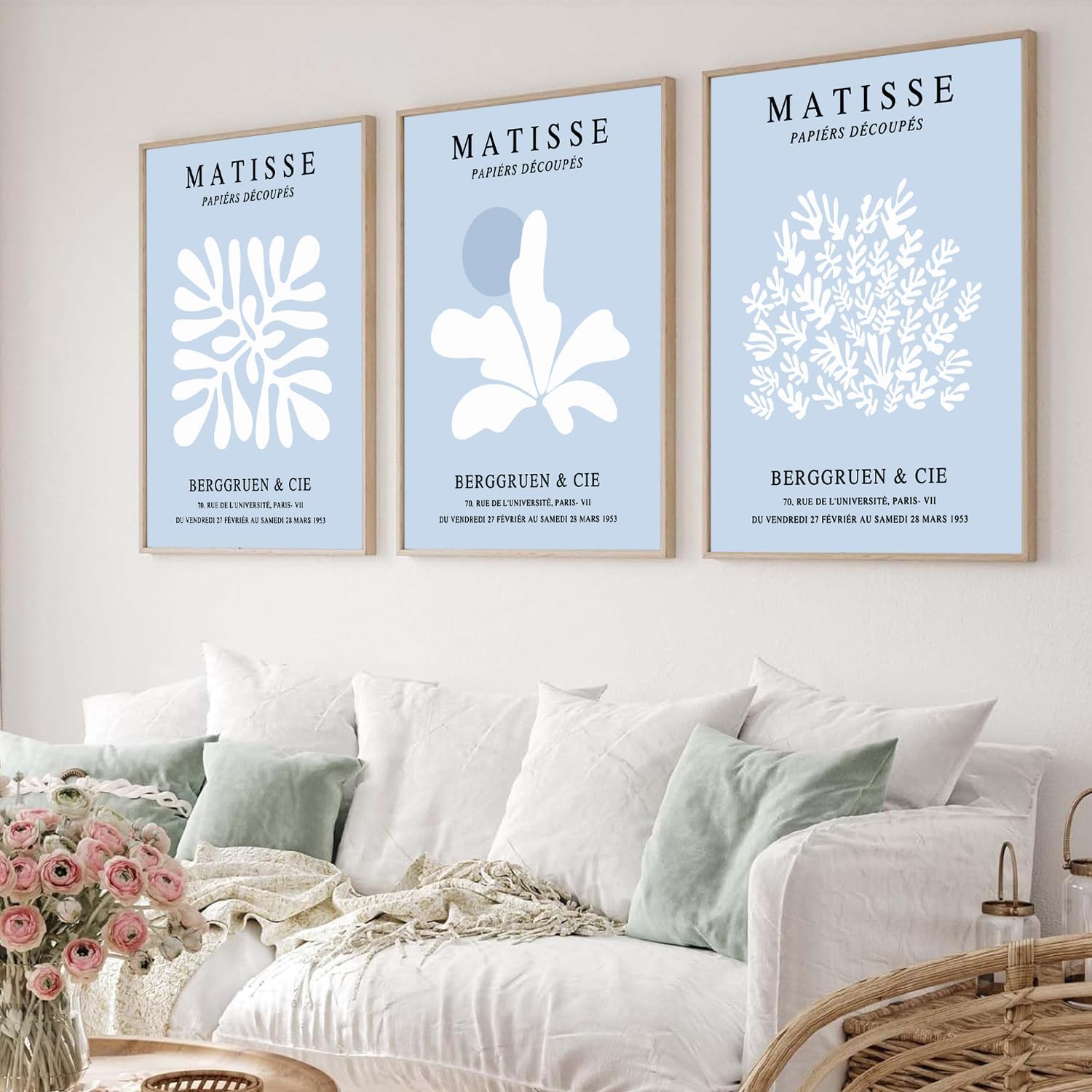 WARTHZ Blue Matisse Flower Poster Set of 3 Henri Matisse Wall Art Minimalist Abstract Matisse Wall Decor Aesthetic Prints Pictures for Bedroom Living Room Unframed 12x16 Inch Blue Coral Poster 12x16 inch