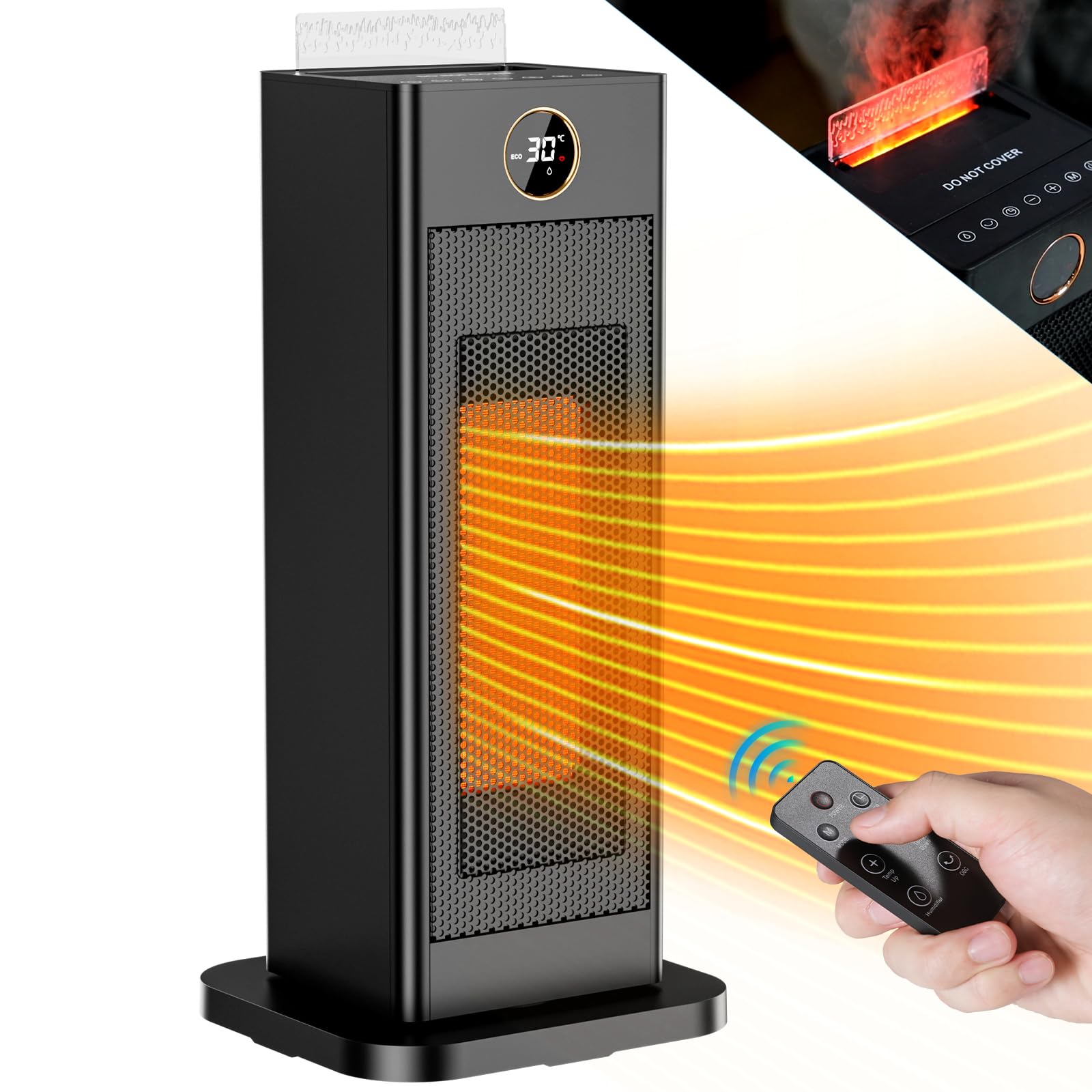 LIFERUN termowentylator, energooszczędny, mały, grzałka elektryczna z termostatem i nawilżaczem, 90° oscylacja, grzałka elektryczna PTC, ceramiczna, cicha, tryb ECO, do pokoi, sypialni