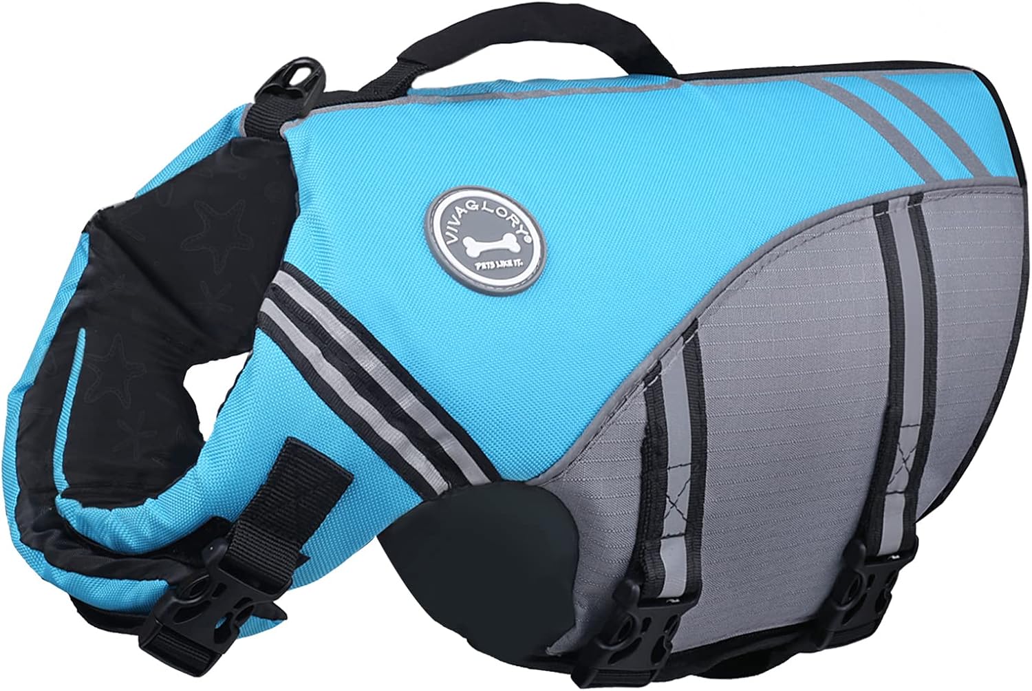 VIVAGLORY New Sports Style Ripstop Dog Life Jacket with Superior Buoyancy & Rescue Handle Blue