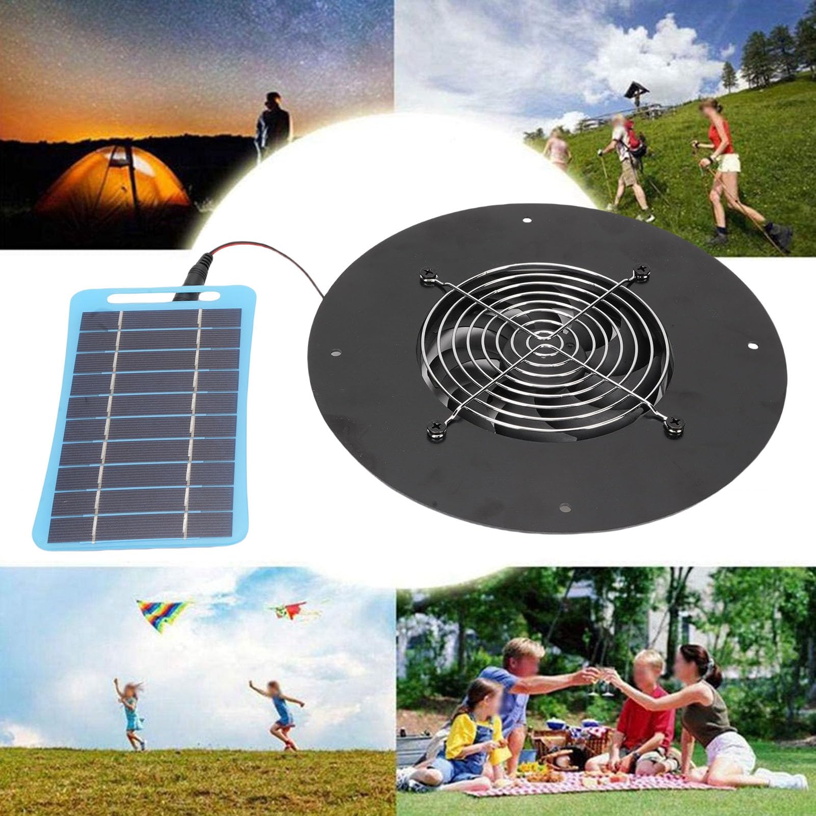 Tnfeeon Kit de Ventilador de Paneles Solares, Ventilador de Escape de Energía Solar Round 5W Panel Solar Portátil Panel Solar Ventilador Tranquilo para los Invernaderos de Pollo.