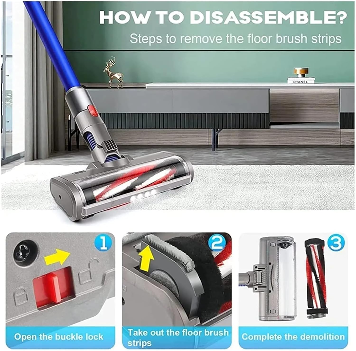 Compatible for Dyson, V6 DC44 DC58 DC59 DC61 DC62 Vacuum Cleaner Motorized Floor Brush Head Soft Sweeper Roller Head Floor Brush Replacement