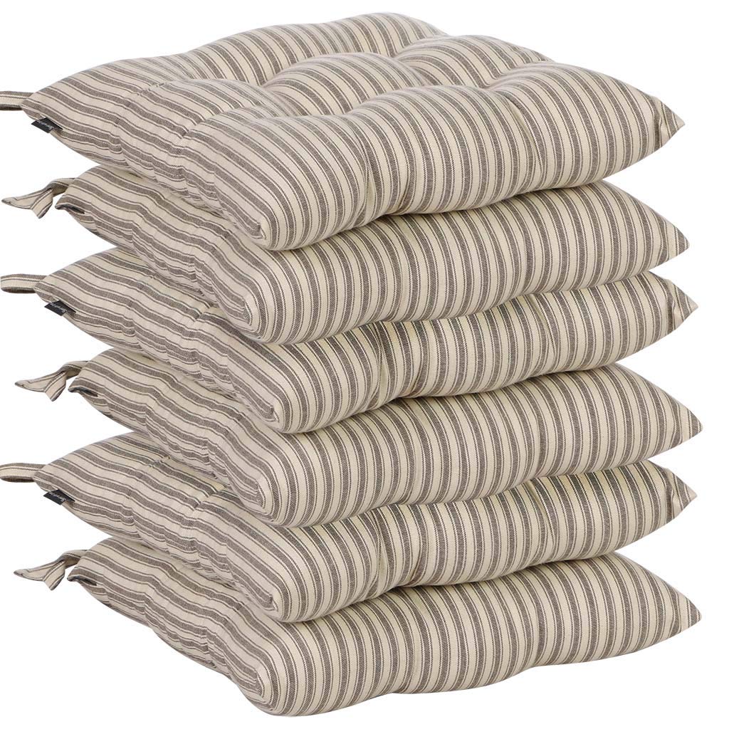 Dibor Dining Chair Seat Pad Set of 6 Tie On Chair Cushions (Grey Stripe)