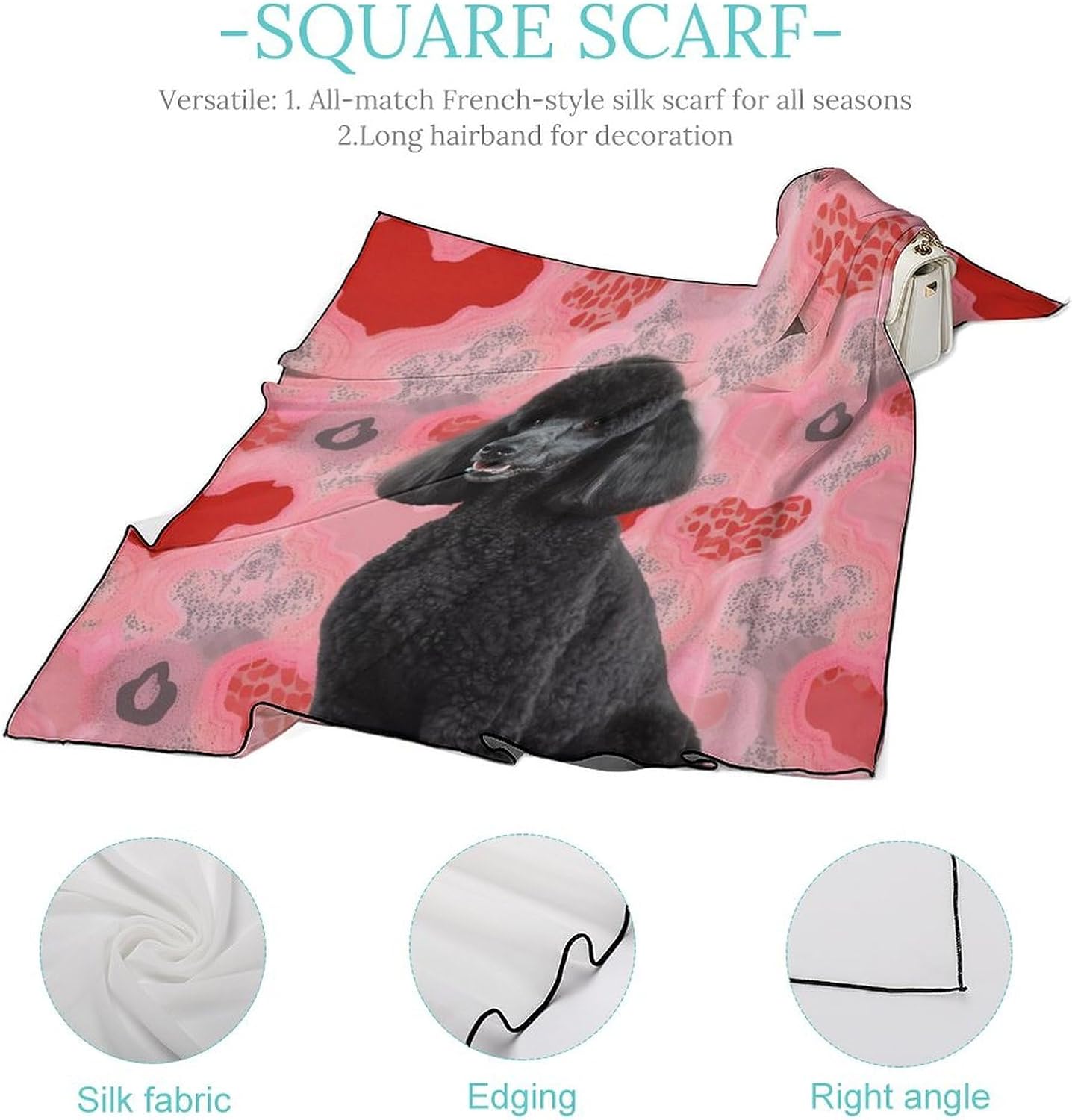 Stylish Poodles Dogs Printed Silk Scarves for Men & Women - Fashion Neck Warmer, Windproof Face Scarf. 27x27 Inches.