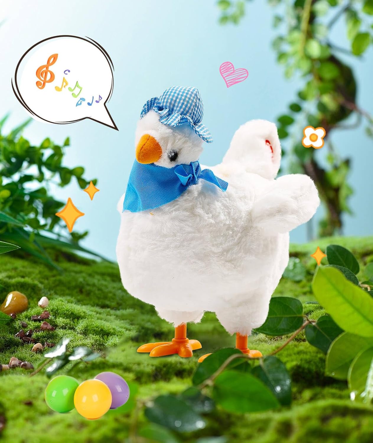 Singing Egg Laying Chicken Toy - Electric Plush Interactive Toy for Kids Easter Holiday Birthday Gift,White