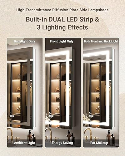 Miniatura 2 de Espejo de baño LED, espejo LED sin niebla frontal y retroiluminado para baño, espejo de baño regulable de 3 colores con luces, espejo LED