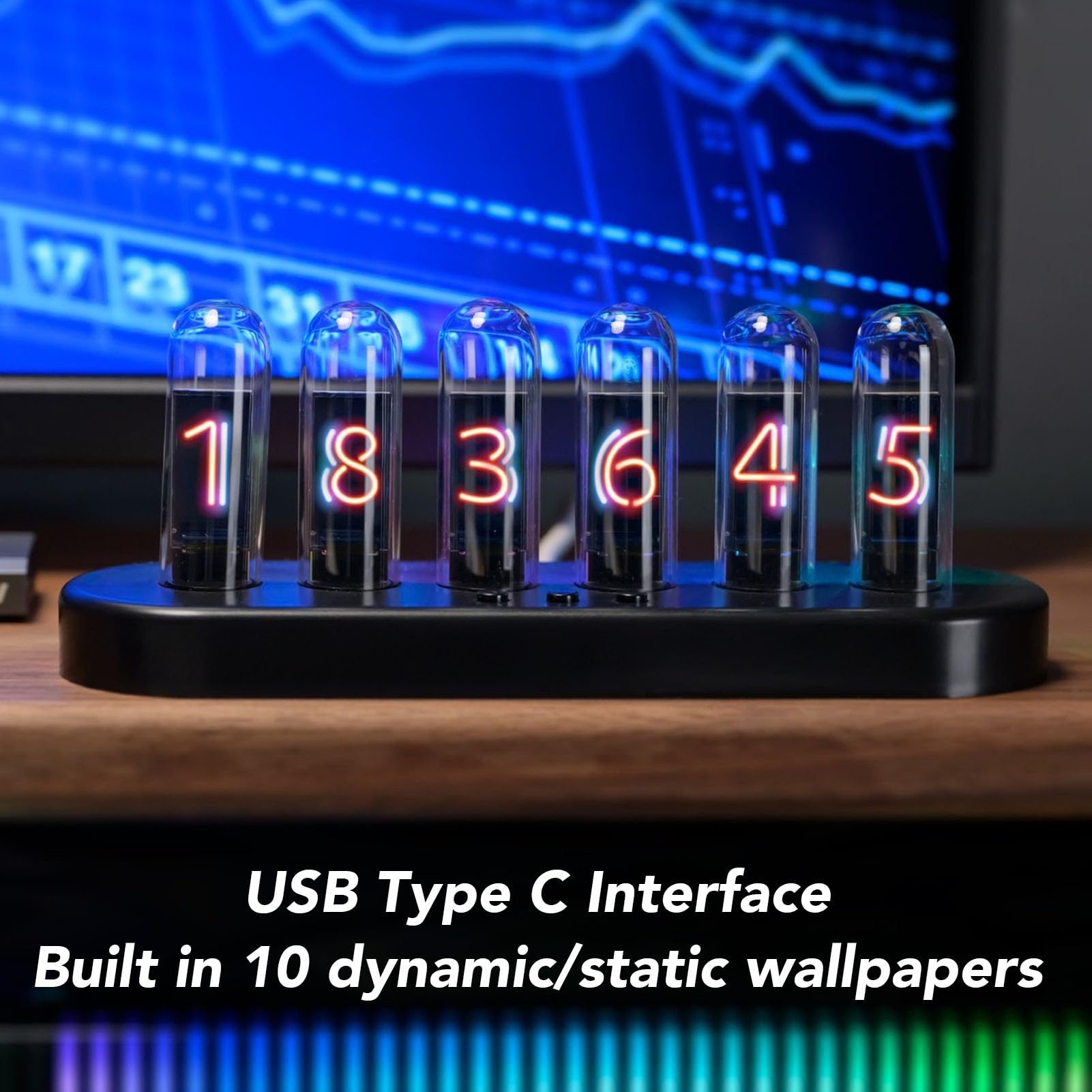Eujgoov Horloge à Tube Lumineux avec écran IPS, Lumière Ambiante RVB et