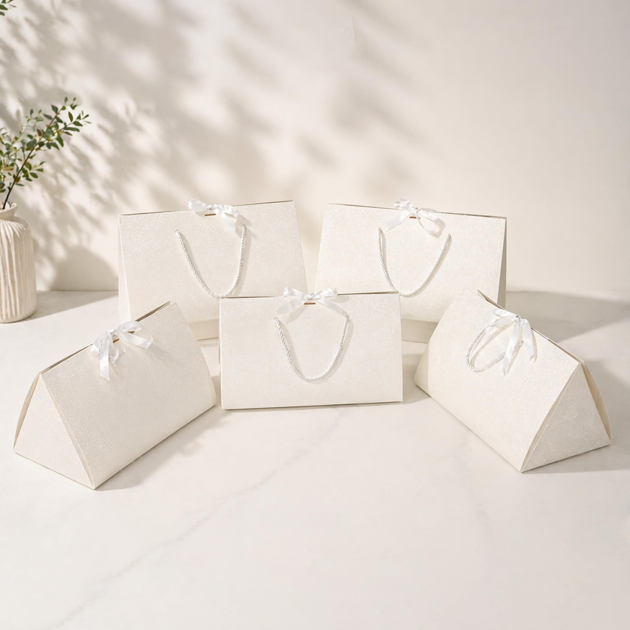 White Gift Bag with Rope Handles and Ribbon Closure, Elegant Luxury Shopping Bag, Return Paper Gift Bag for Weddings, Gold Embossed Design, Packaging, Gift Packaging Bag, Pack of 5-image-7